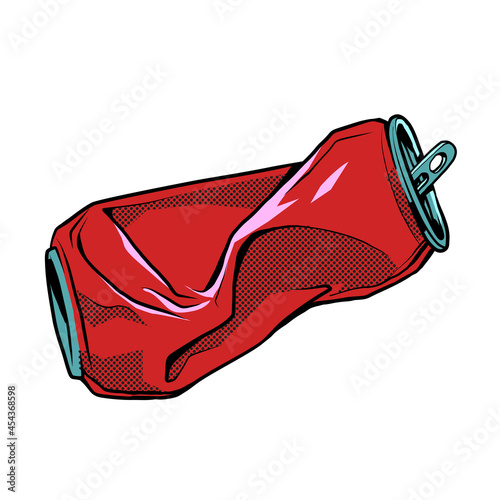 A crumpled tin can. Packaging of a carbonated drink. Ecological recyclable metal waste