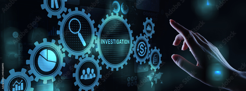 Investigation inspection audit business concept on virtual screen - obrazy, fototapety, plakaty 