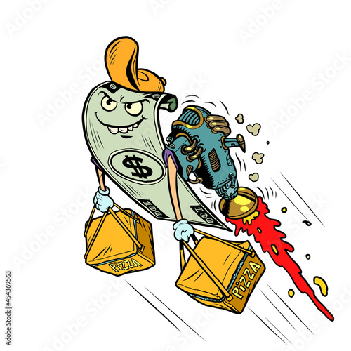 Pizza delivery, online payment, dollar courier with food