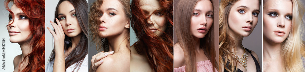 collage of beautiful women with Different Hairs - obrazy, fototapety, plakaty 