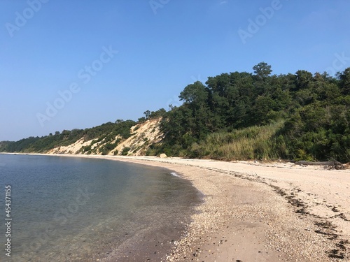 A Crescent Beach at Hallock State Park Preserve in Riverhead, Long Island, New York