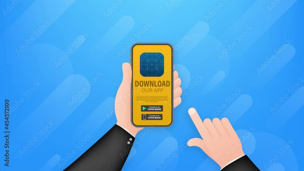 Download page of the mobile app. Empty screen smartphone for you app. Download app. Motion graphics.