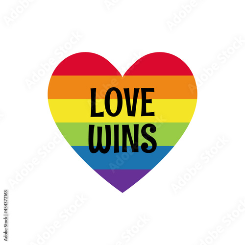 Rainbow colored heart with label love wins. LGBTQ community symbol isolated. concept of LGBT people element. Gay parade. gay, lesbian and trans icons vector element