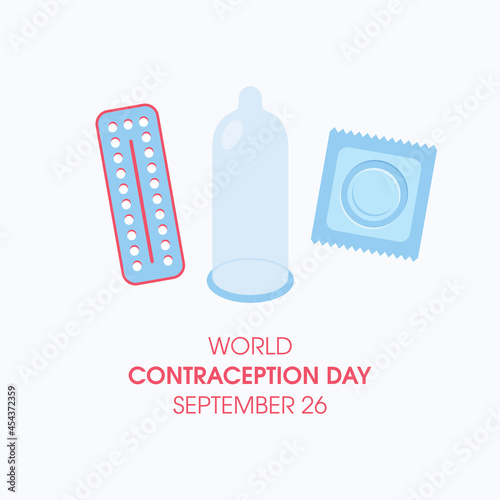 World Contraception Day vector. Condom and contraceptive pills icon set vector. Male and female contraception vector. Birth control and sexually transmitted diseases vector. Important day