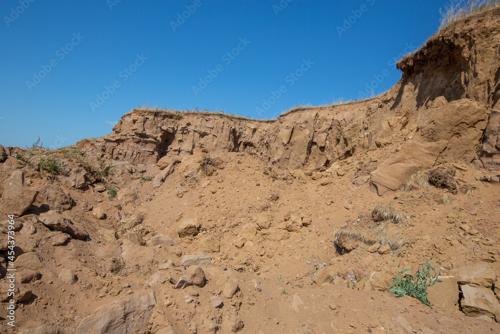 scattering of sand and stones in a village quarry