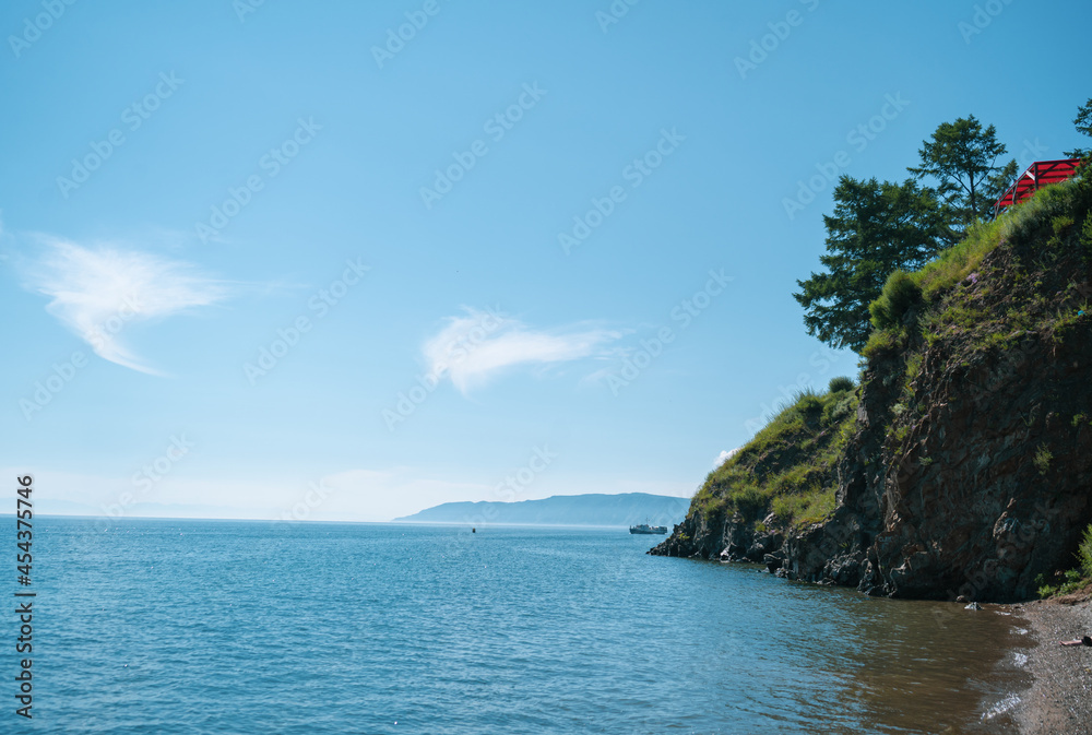 Picturesque view of Lake Baikal in southern Siberia, Russia. Baikal lake summer landscape view.