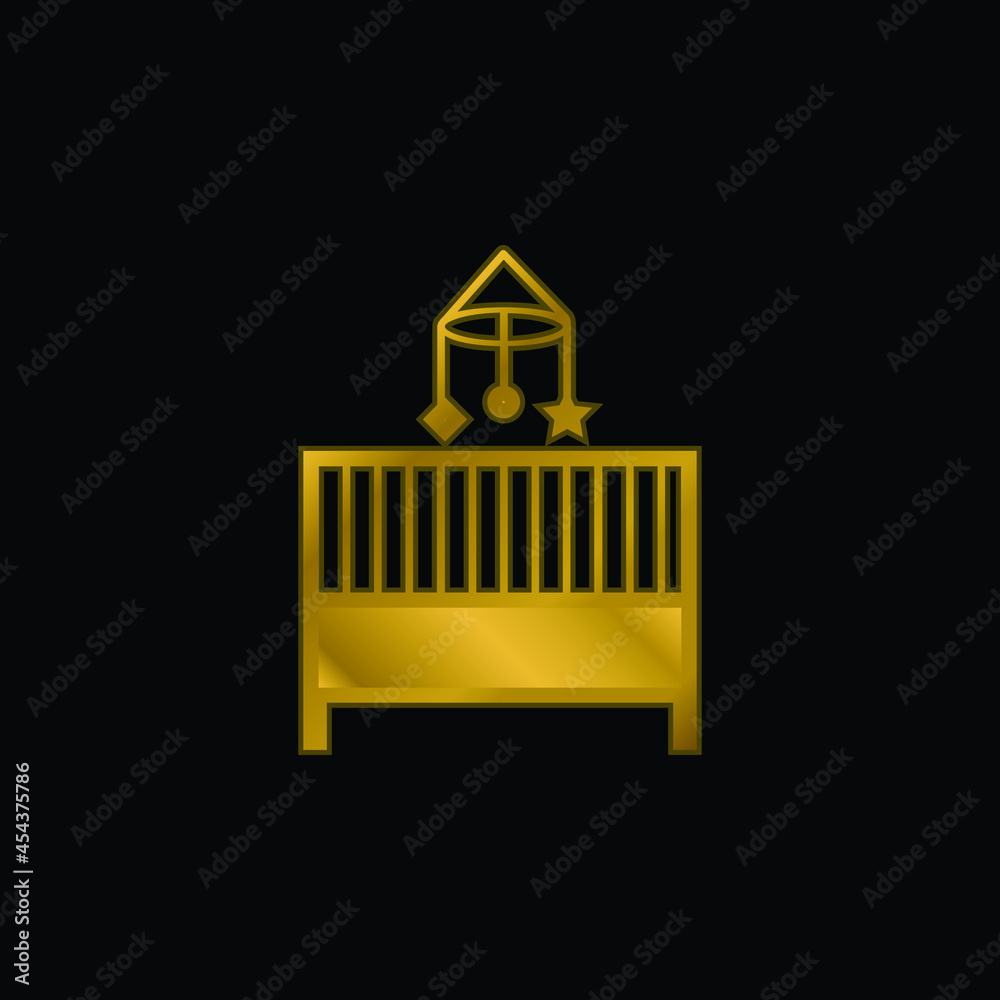Baby Crib Bedroom Furniture gold plated metalic icon or logo vector Baby Crib Bedroom Furniture gold plated metalic icon or logo vector