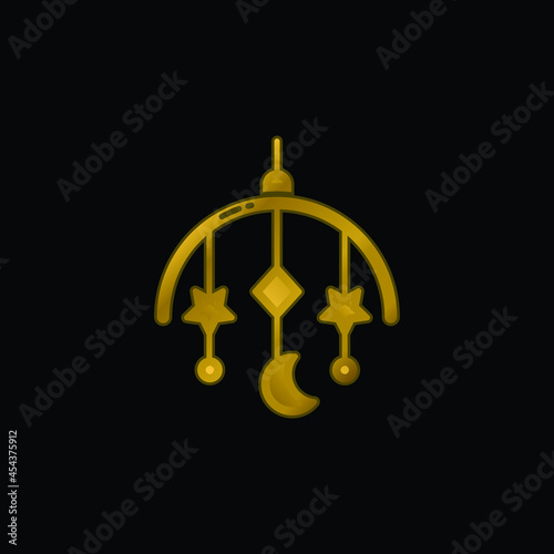 Baby Mobile gold plated metalic icon or logo vector