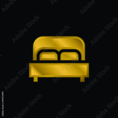 Bed gold plated metalic icon or logo vector