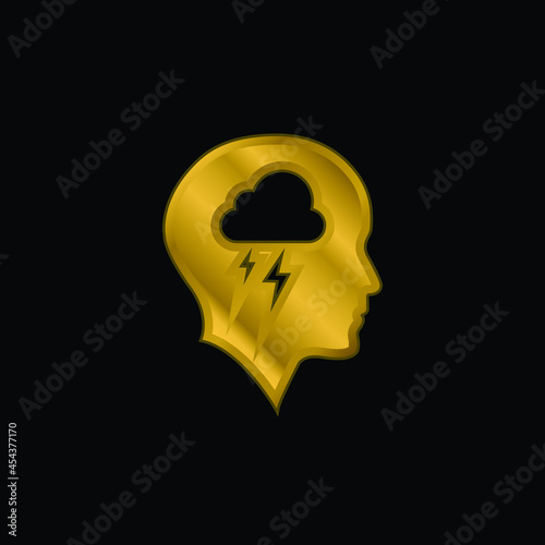 Bald Head With Cloud And Storm gold plated metalic icon or logo vector