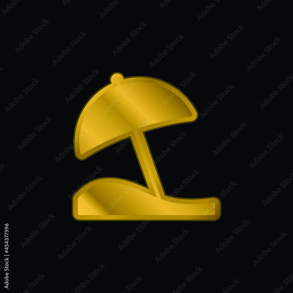 Beach Umbrella gold plated metalic icon or logo vector Beach Umbrella gold plated metalic icon or logo vector