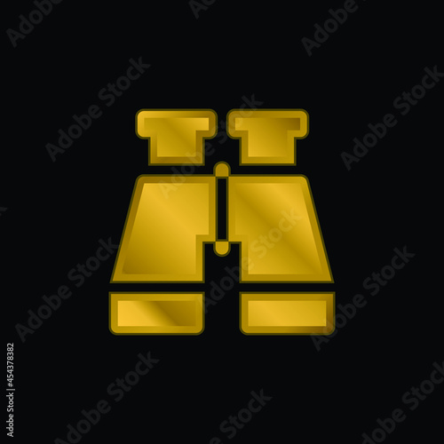 Binoculars gold plated metalic icon or logo vector