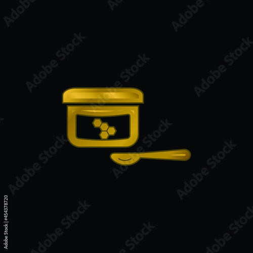 Baby Food With Spoon gold plated metalic icon or logo vector