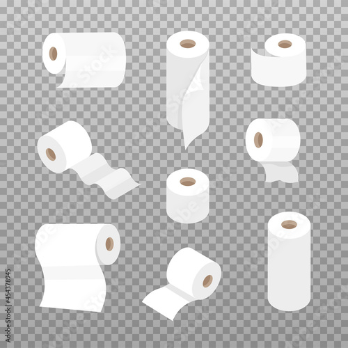 Toilet paper roll set. Use for bathroom, kitchen. Modern icons in a trendy flat style. Vector illustration.