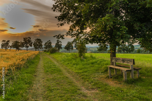 Summer evening near Roprachtice village under Krkonose mountains with settle