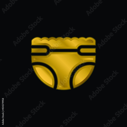 Baby Diaper gold plated metalic icon or logo vector