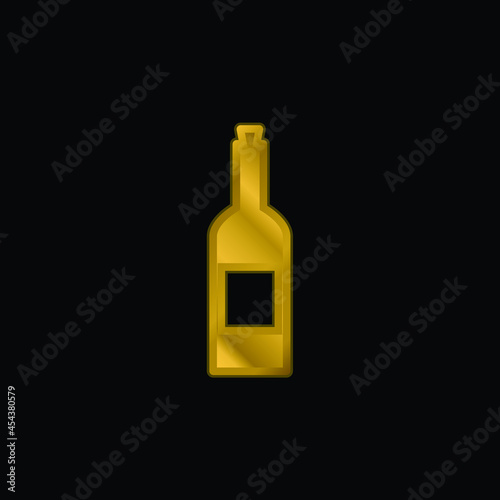 Bottle Of Wine gold plated metalic icon or logo vector