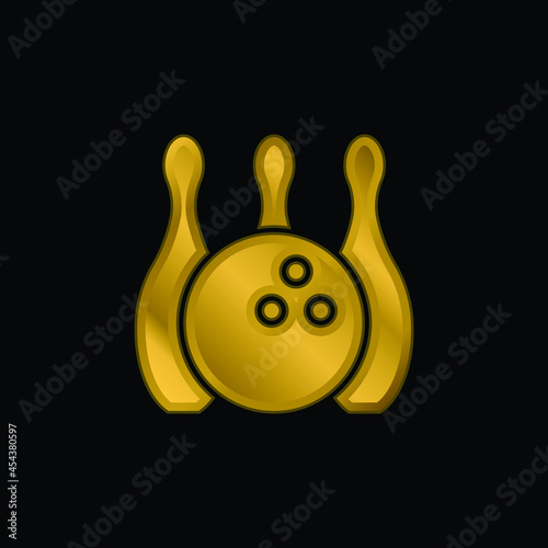 Bowling gold plated metalic icon or logo vector