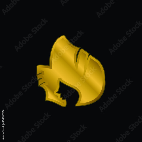 Black Long Hair gold plated metalic icon or logo vector