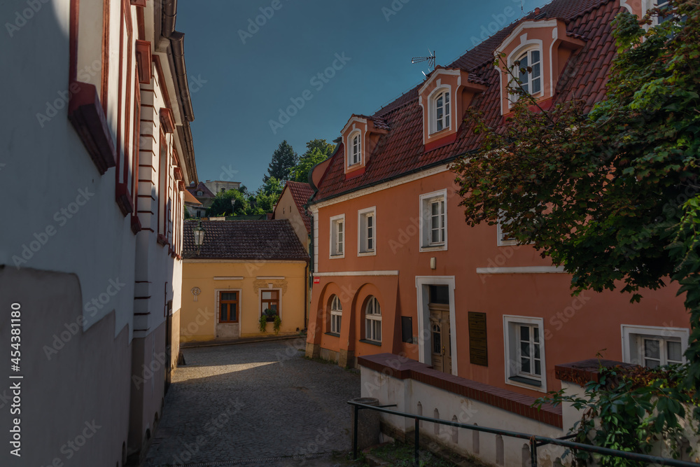 Old color street and houses in Litomerice town in color summer evening