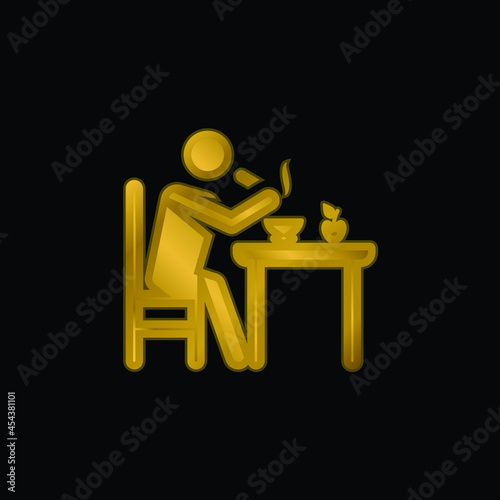 Breakfast gold plated metalic icon or logo vector
