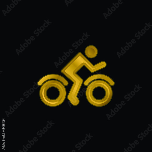 Bike Rider Side View gold plated metalic icon or logo vector
