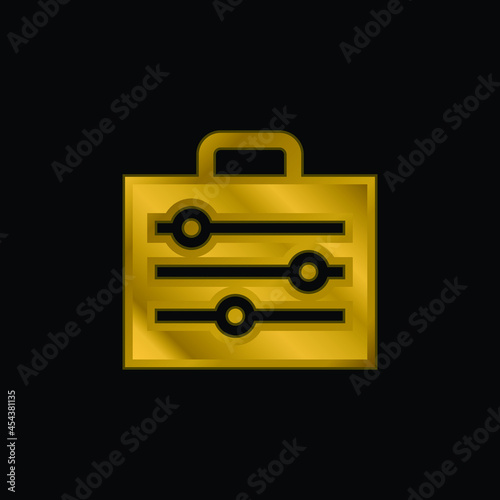 Briefcase gold plated metalic icon or logo vector