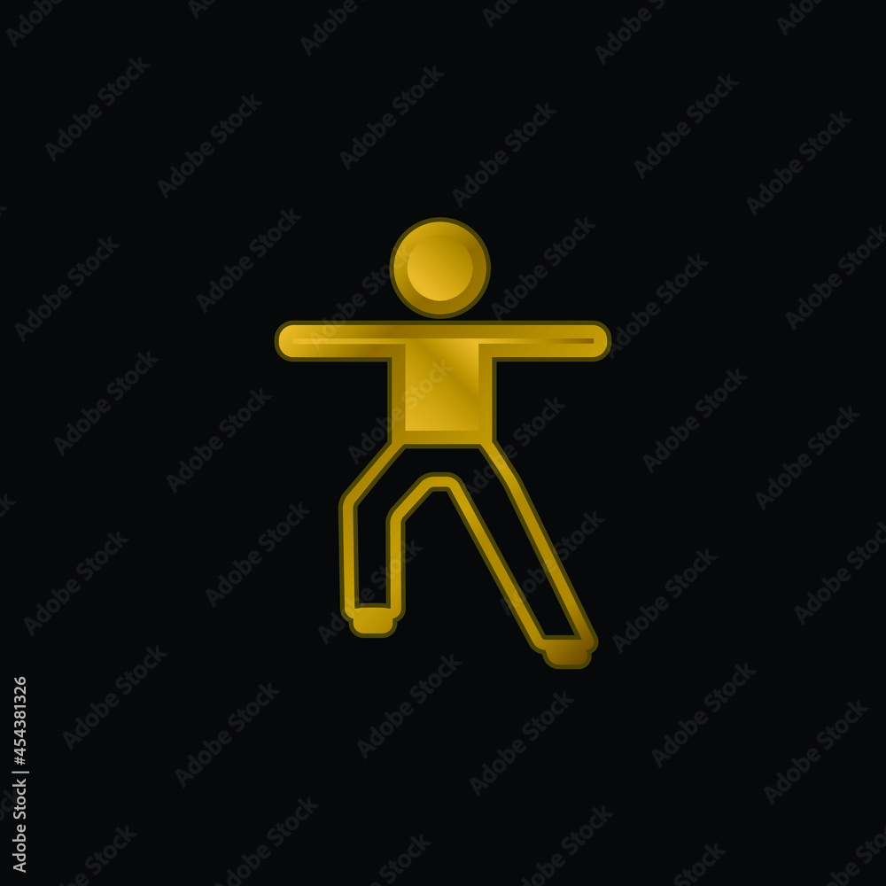 Boy Stretching Arms And Leg gold plated metalic icon or logo vector Boy Stretching Arms And Leg gold plated metalic icon or logo vector