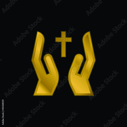 Bless gold plated metalic icon or logo vector