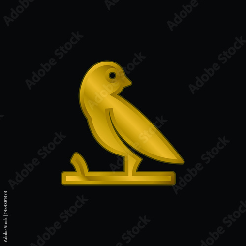 Bird On A Branch gold plated metalic icon or logo vector