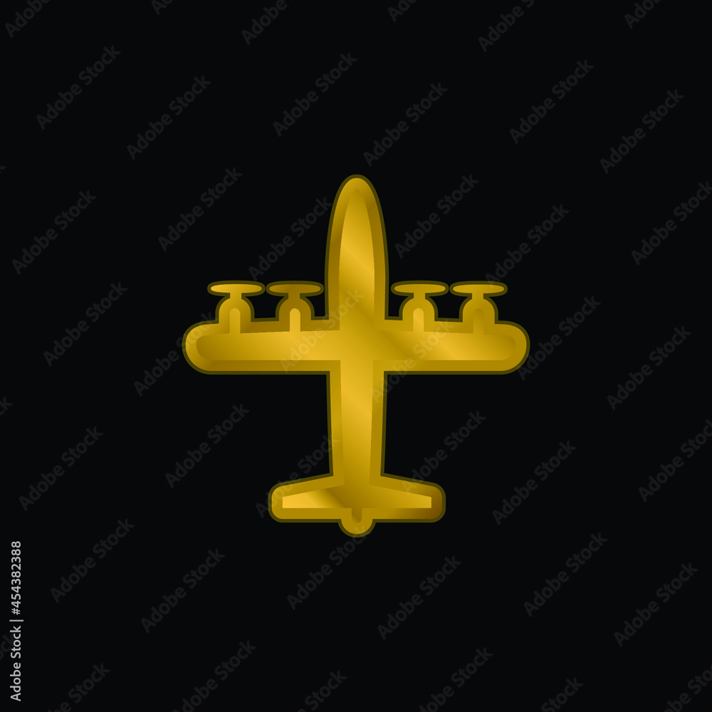 Fototapeta premium Airplane With Four Propellers gold plated metalic icon or logo vector