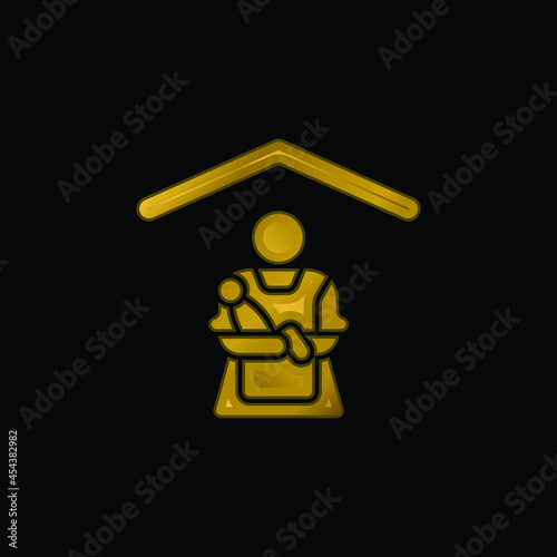 Babysitting gold plated metalic icon or logo vector