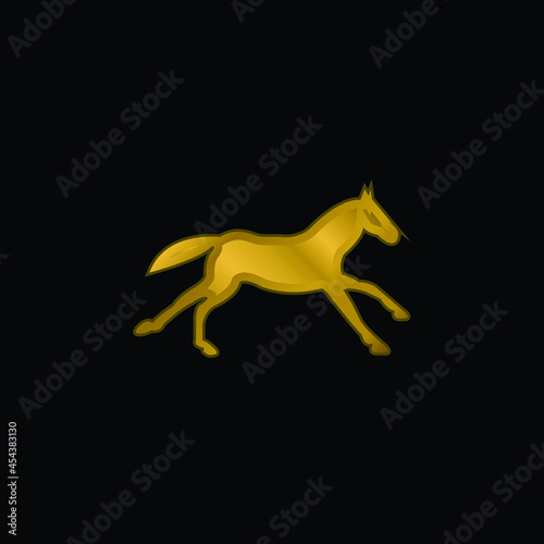 Black Running Horse gold plated metalic icon or logo vector