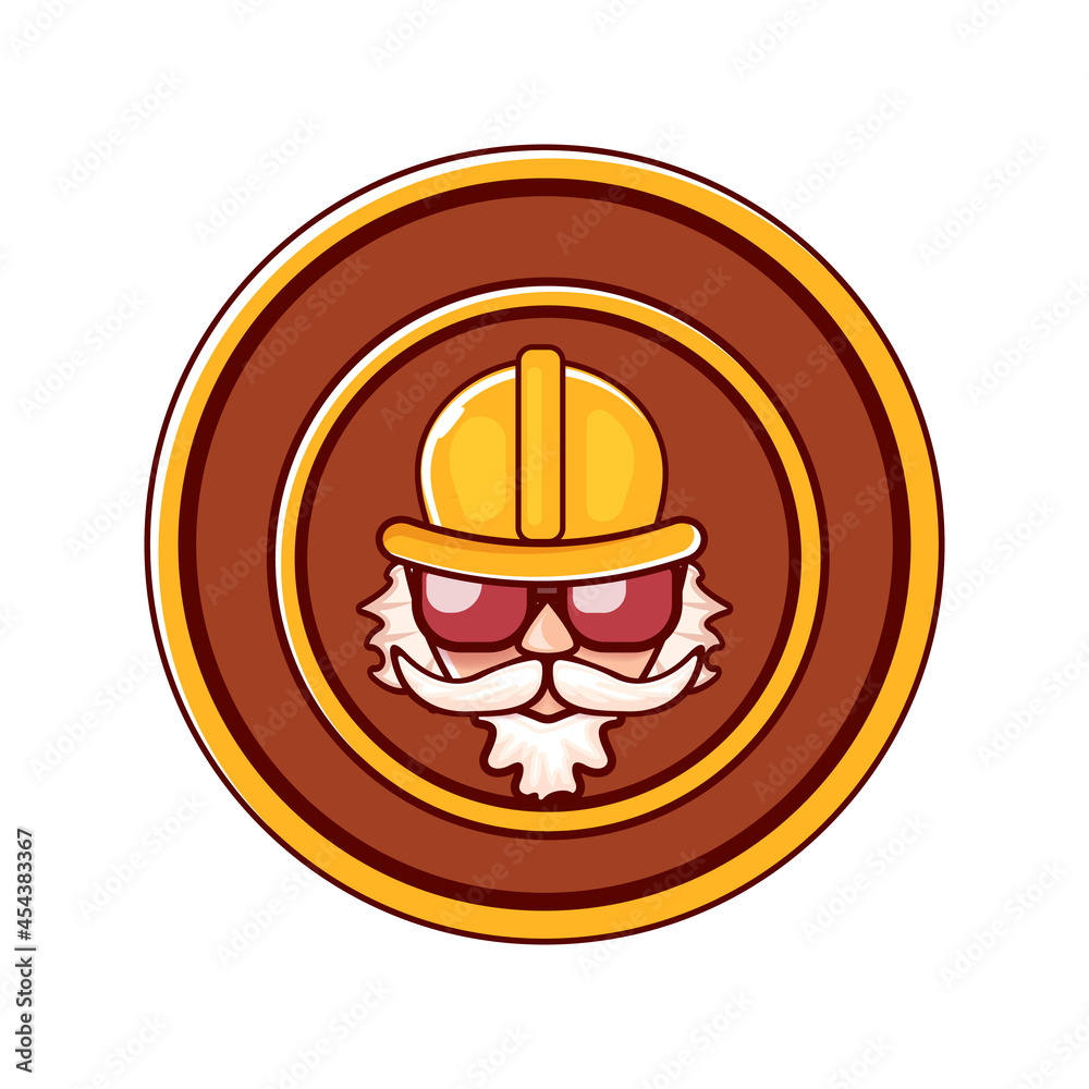 Worker man icon with orange helmet and beard isolated on white background. 1 may Labor day icon or sign with funky man Worker man icon with orange helmet and beard isolated on white background. 1 may Labor day icon or sign with funky man