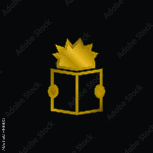 Boy Reading A Book gold plated metalic icon or logo vector