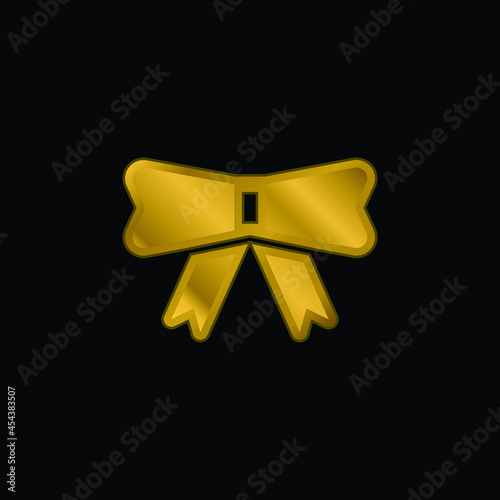 Bow gold plated metalic icon or logo vector
