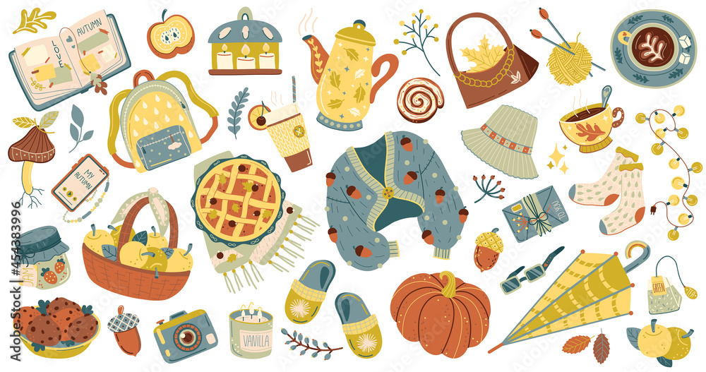 Set of vector hand drawn autumn icons: pumpkin,sweater,candle,falling leaves,mushroom.Hello autumn.
Collection of fall season scrapbooking elements.Concept for seasonal poster,card,invitation, sticker Set of vector hand drawn autumn icons: pumpkin,sweater,candle,falling leaves,mushroom.Hello autumn.
Collection of fall season scrapbooking elements.Concept for seasonal poster,card,invitation, sticker