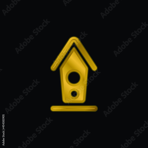 Birdhouse gold plated metalic icon or logo vector
