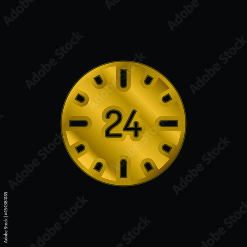 24 Hours gold plated metalic icon or logo vector