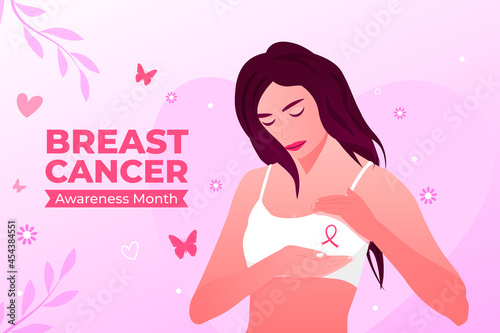 International day against breast cancer. Breast cancer awareness month October, Hand drawn flat portrait illustration Pink background