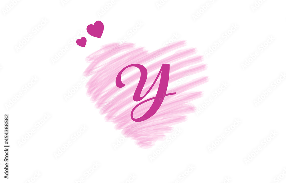 Initial Y Logo with Pink Heart Icon. Letter Y Concept with Love. Vector Illustration. Valentines Concept Logotype.
