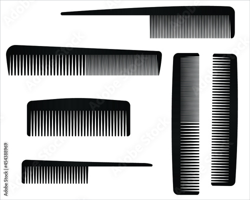 set of  plastic comb isolated on white, flat vector comb icon 