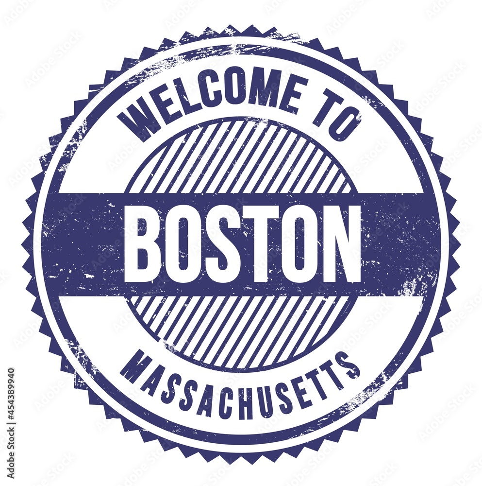 WELCOME TO BOSTON - MASSACHUSETTS, words written on blue stamp