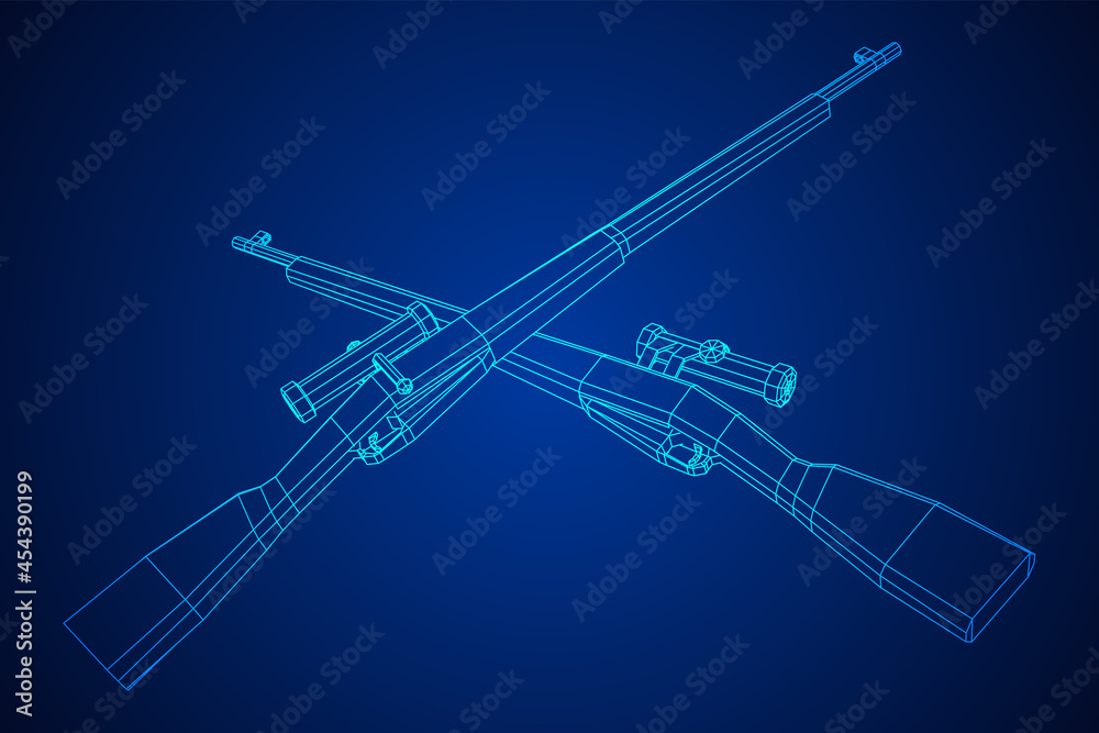 Sniper bolt-action rifle mosin nagant. Wireframe low poly mesh vector illustration.