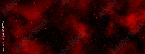 Abstract cosmic red banner background with stars and nebulae