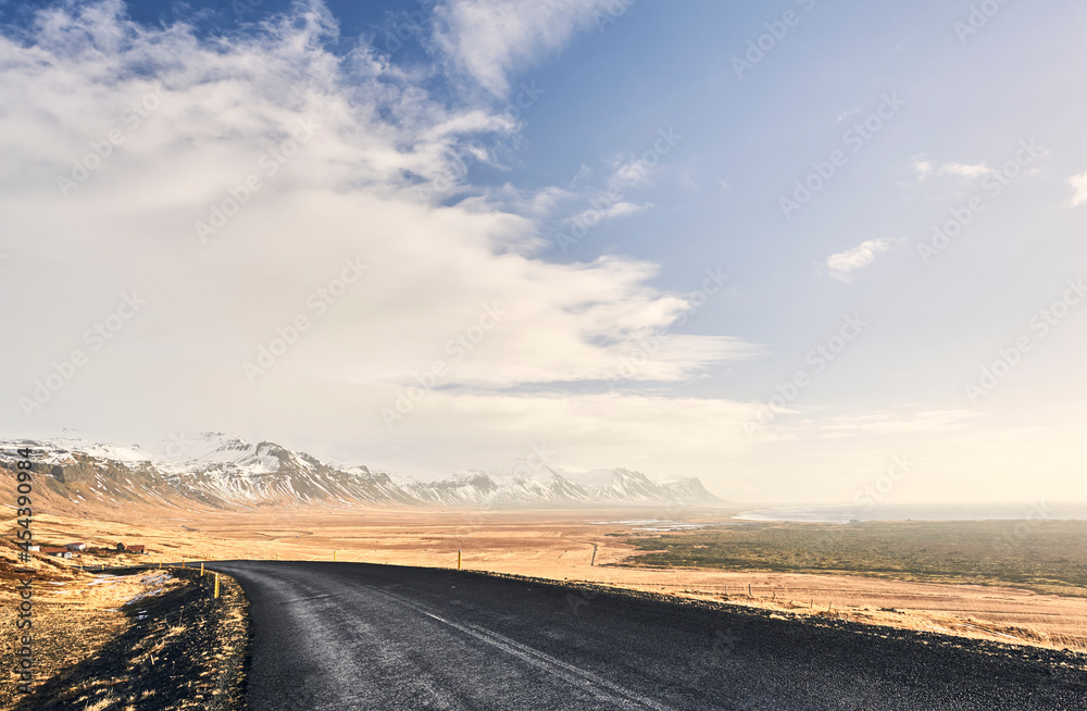 Northen landscapes: Route 574 to Staðarsveit coast in Snæfellsnes peninsula (region of Vesturland, Iceland)