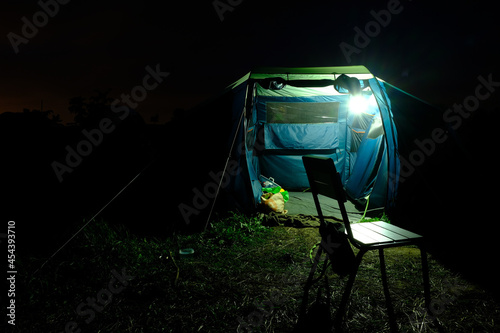 tourist tent at night