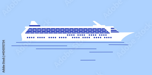 cruise ship illustration. commercial passenger modern travel ship. flat graphic icon on cruise ship liner in ocean sea river water. leisure vacation destination travel transportation.