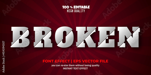 Broken editable font vector text style template