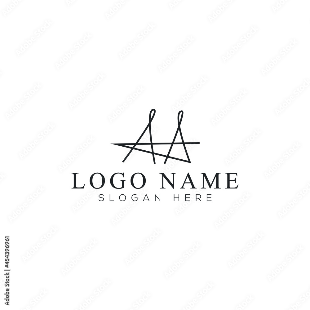 A A or aa initial handwriting logo template. Black and white signature logo concept. Hand-drawn Calligraphy lettering illustration.